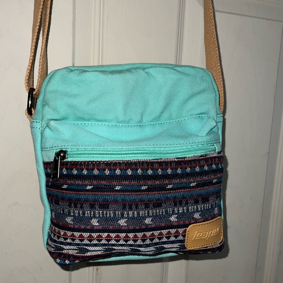 Leaper Southwest Design Shoulder Bag Turquoise Pocket Beige - Picture 2 of 9